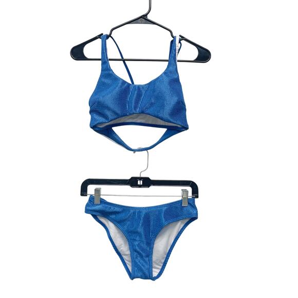 Cupshe Women's Cobalt Blue Ribbed Bralette and Bottoms Set Size Medium - Picture 3 of 9